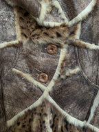 Y2K Leopard Rabbit Fur Shearling Distressed Leather Jacket - XS