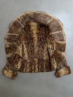 Y2K Leopard Rabbit Fur Shearling Distressed Leather Jacket - XS