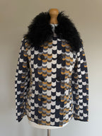 Prada AW14 Geometric Double Breasted Jacket With Shearling Collar - XS