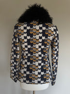 Prada AW14 Geometric Double Breasted Jacket With Shearling Collar - XS