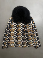 Prada AW14 Geometric Double Breasted Jacket With Shearling Collar - XS