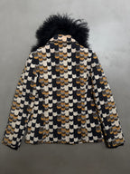 Prada AW14 Geometric Double Breasted Jacket With Shearling Collar - XS