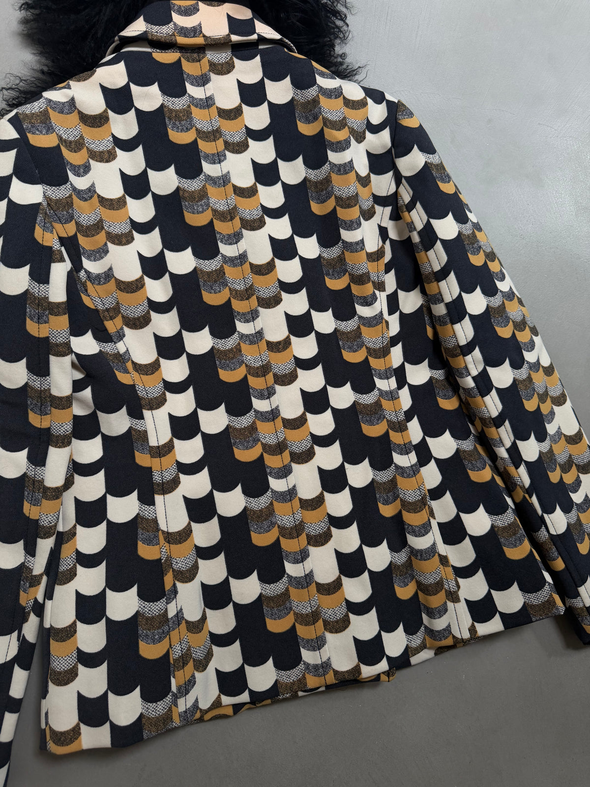Prada AW14 Geometric Double Breasted Jacket With Shearling Collar - XS
