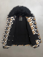 Prada AW14 Geometric Double Breasted Jacket With Shearling Collar - XS