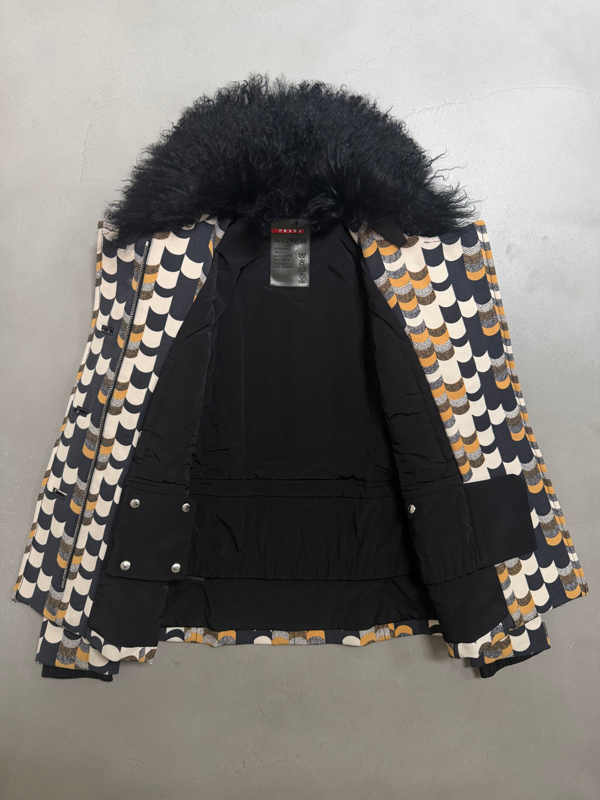 Prada AW14 Geometric Double Breasted Jacket With Shearling Collar - XS