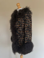 Dolce & Gabbana AW04 Longline Bouclé Tweed Coat with Full Mongolian Shearling Trim - XS