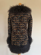 Dolce & Gabbana AW04 Longline Bouclé Tweed Coat with Full Mongolian Shearling Trim - XS