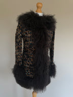 Dolce & Gabbana AW04 Longline Bouclé Tweed Coat with Full Mongolian Shearling Trim - XS