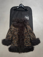 Dolce & Gabbana AW04 Longline Bouclé Tweed Coat with Full Mongolian Shearling Trim - XS