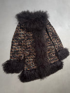 Dolce & Gabbana AW04 Longline Bouclé Tweed Coat with Full Mongolian Shearling Trim - XS