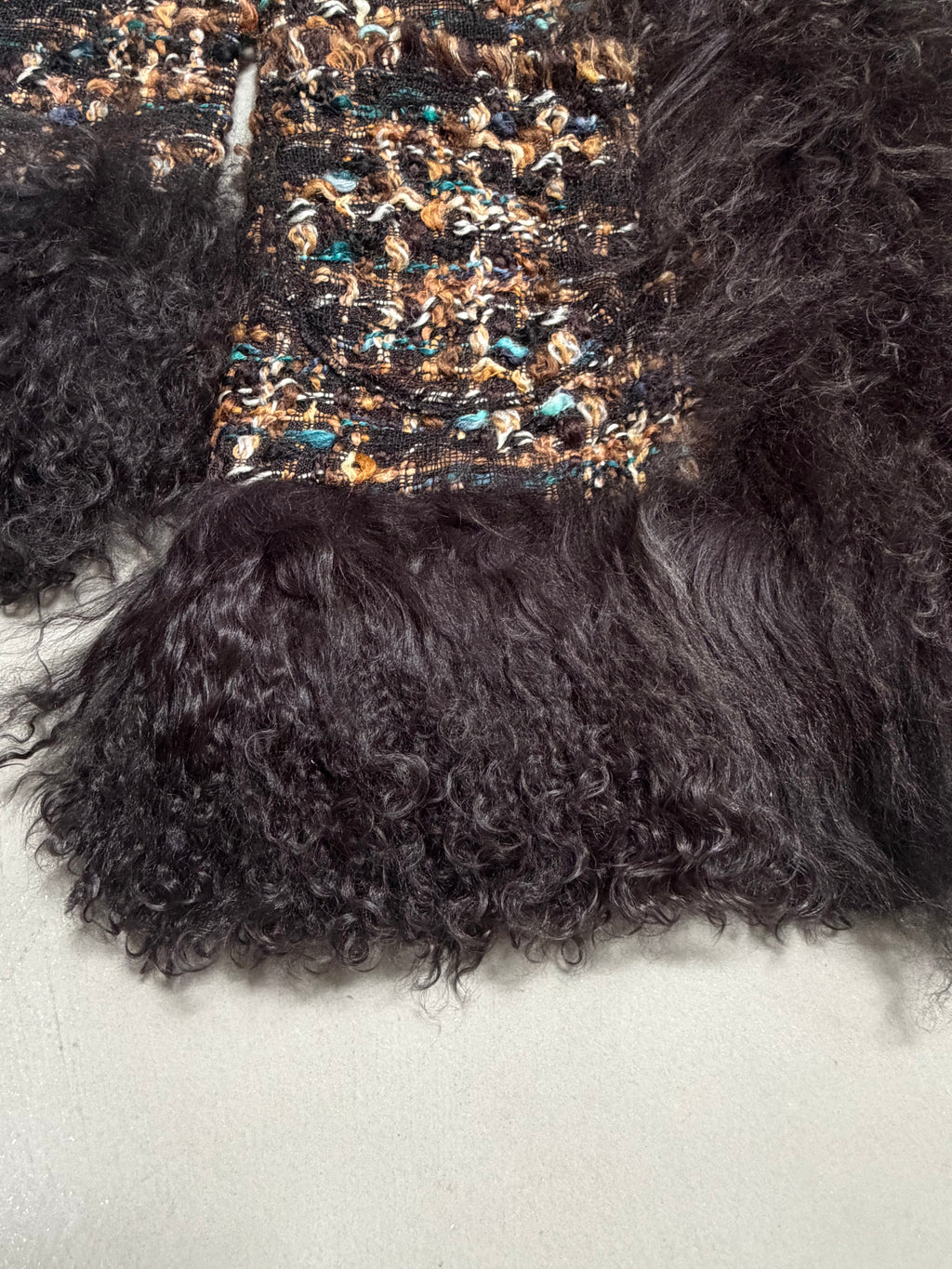 Dolce & Gabbana AW04 Longline Bouclé Tweed Coat with Full Mongolian Shearling Trim - XS