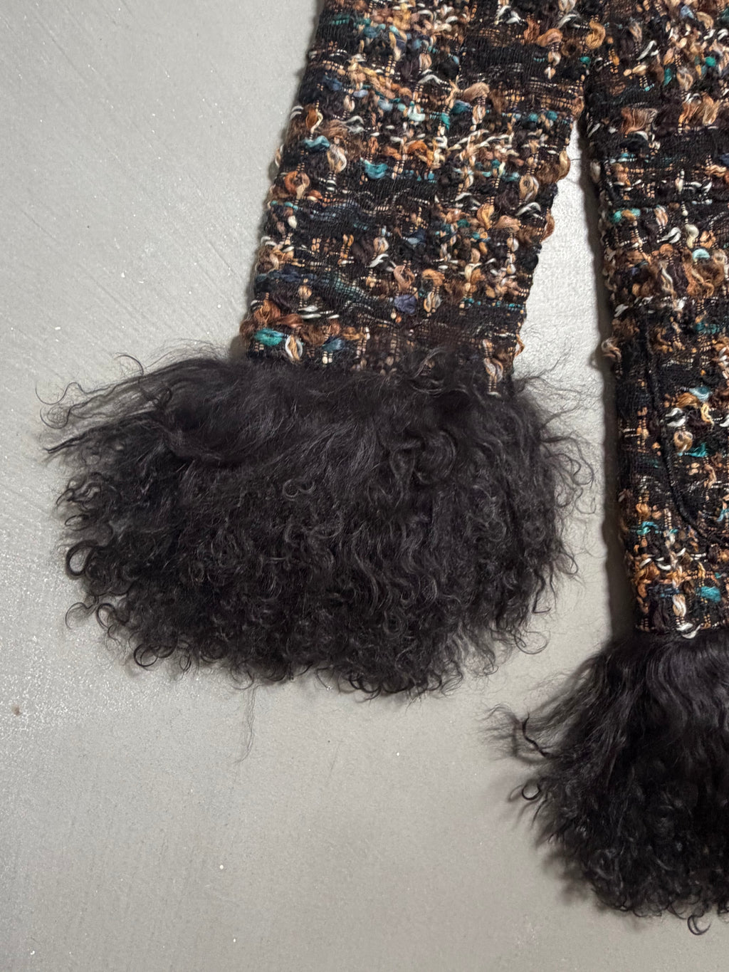 Dolce & Gabbana AW04 Longline Bouclé Tweed Coat with Full Mongolian Shearling Trim - XS