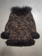 Dolce & Gabbana AW04 Longline Bouclé Tweed Coat with Full Mongolian Shearling Trim - XS