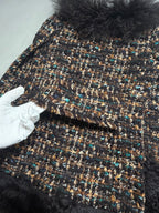 Dolce & Gabbana AW04 Longline Bouclé Tweed Coat with Full Mongolian Shearling Trim - XS