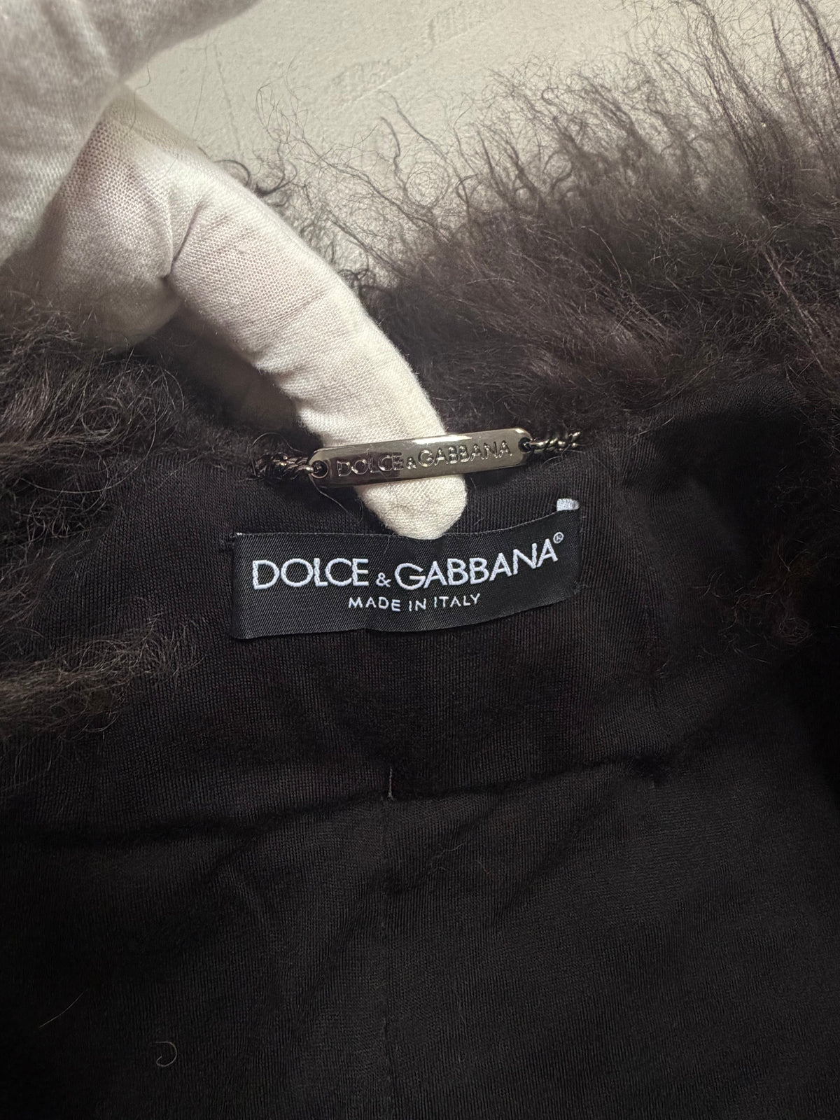 Dolce & Gabbana AW04 Longline Bouclé Tweed Coat with Full Mongolian Shearling Trim - XS