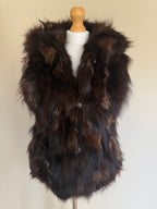 Luka-Pelli Hooded Long Fox Fur Vest Sleeveless Jacket - M