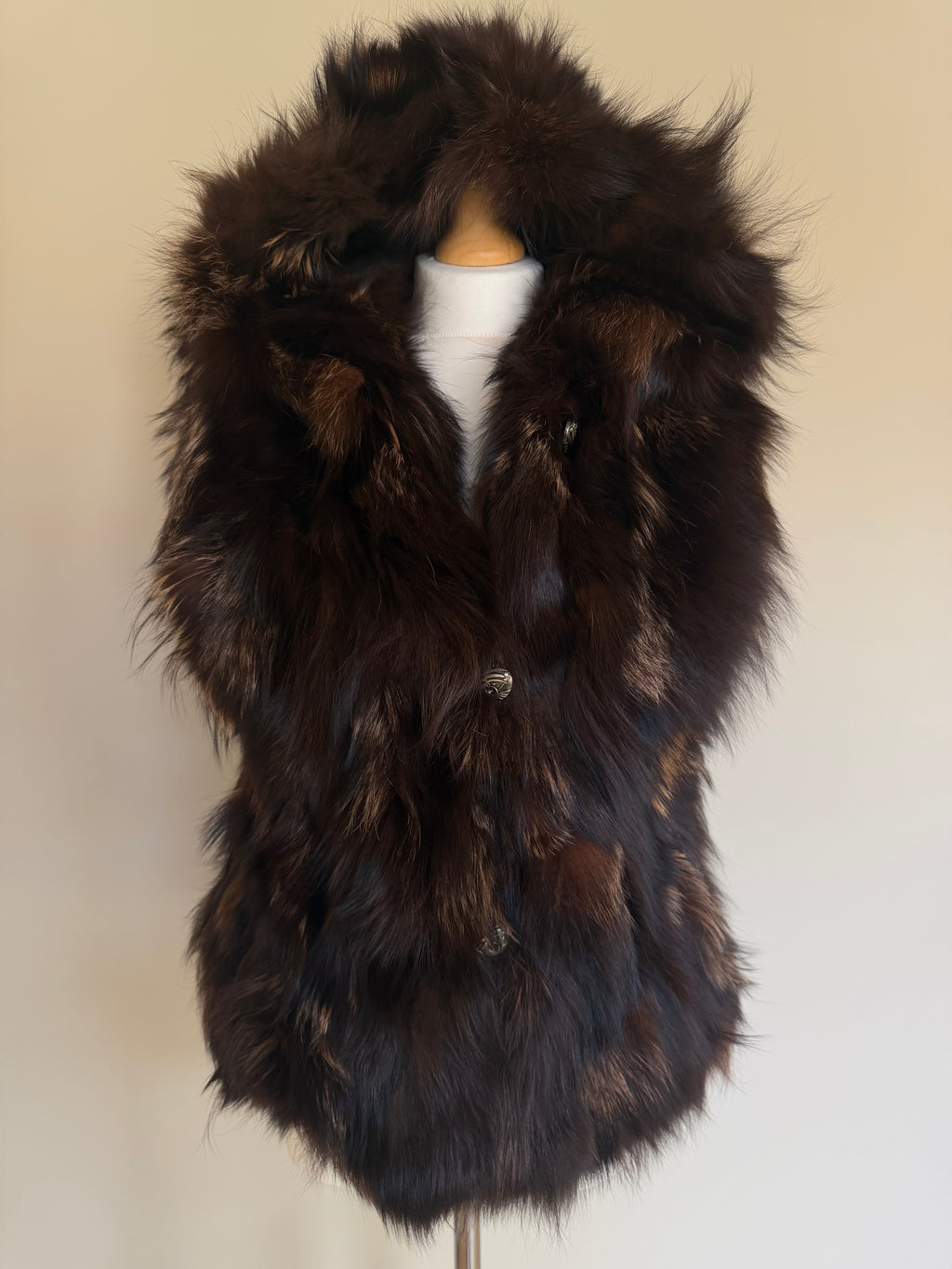 Luka-Pelli Hooded Long Fox Fur Vest Sleeveless Jacket - M