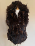 Luka-Pelli Hooded Long Fox Fur Vest Sleeveless Jacket - M
