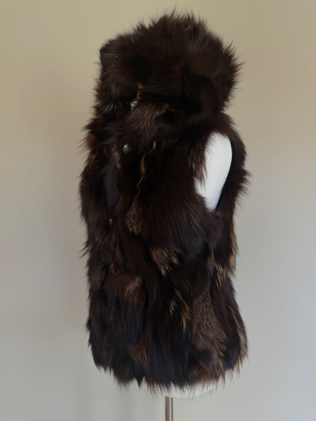Luka-Pelli Hooded Long Fox Fur Vest Sleeveless Jacket - M