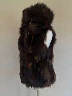 Luka-Pelli Hooded Long Fox Fur Vest Sleeveless Jacket - M
