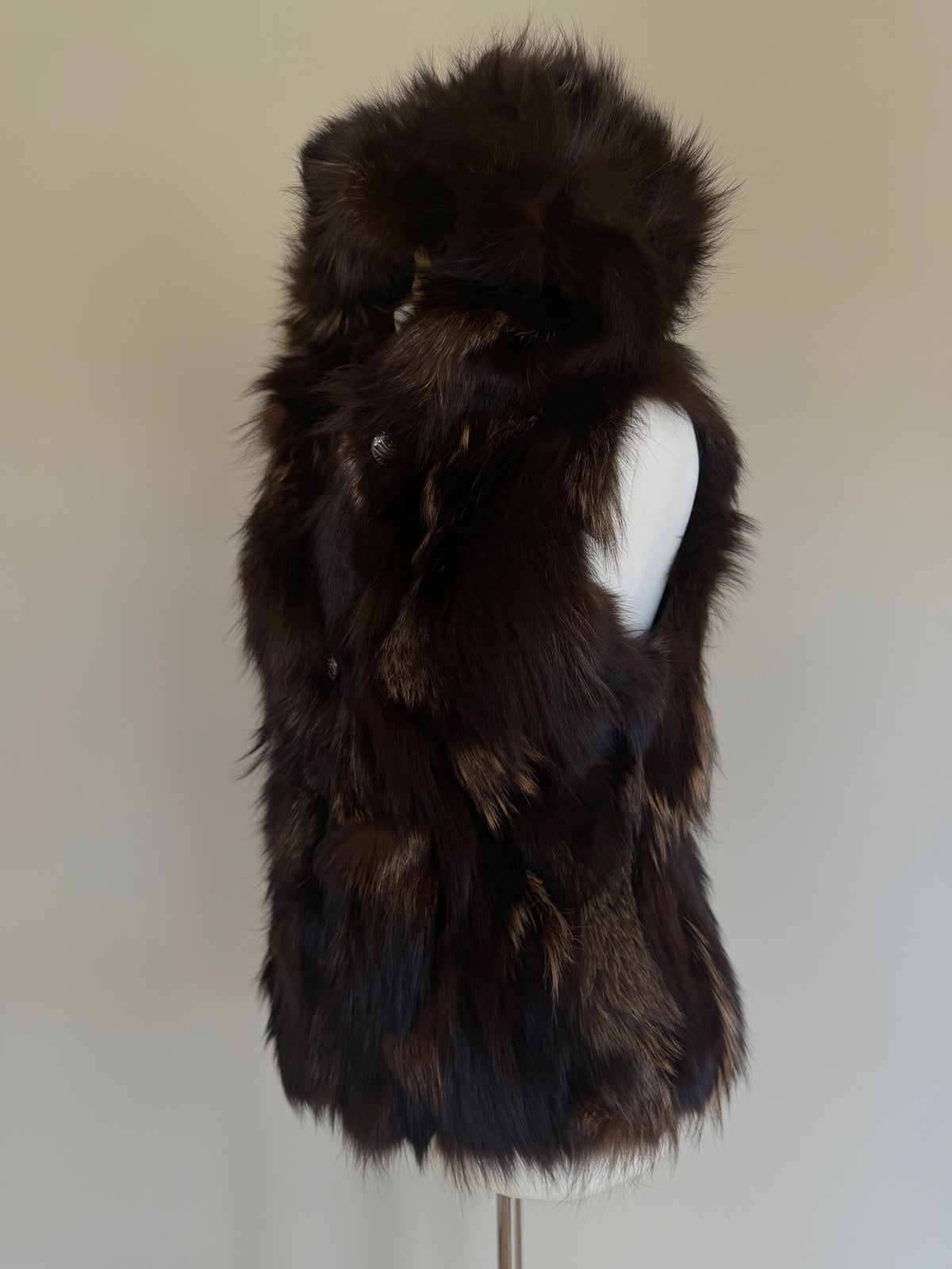 Luka-Pelli Hooded Long Fox Fur Vest Sleeveless Jacket - M