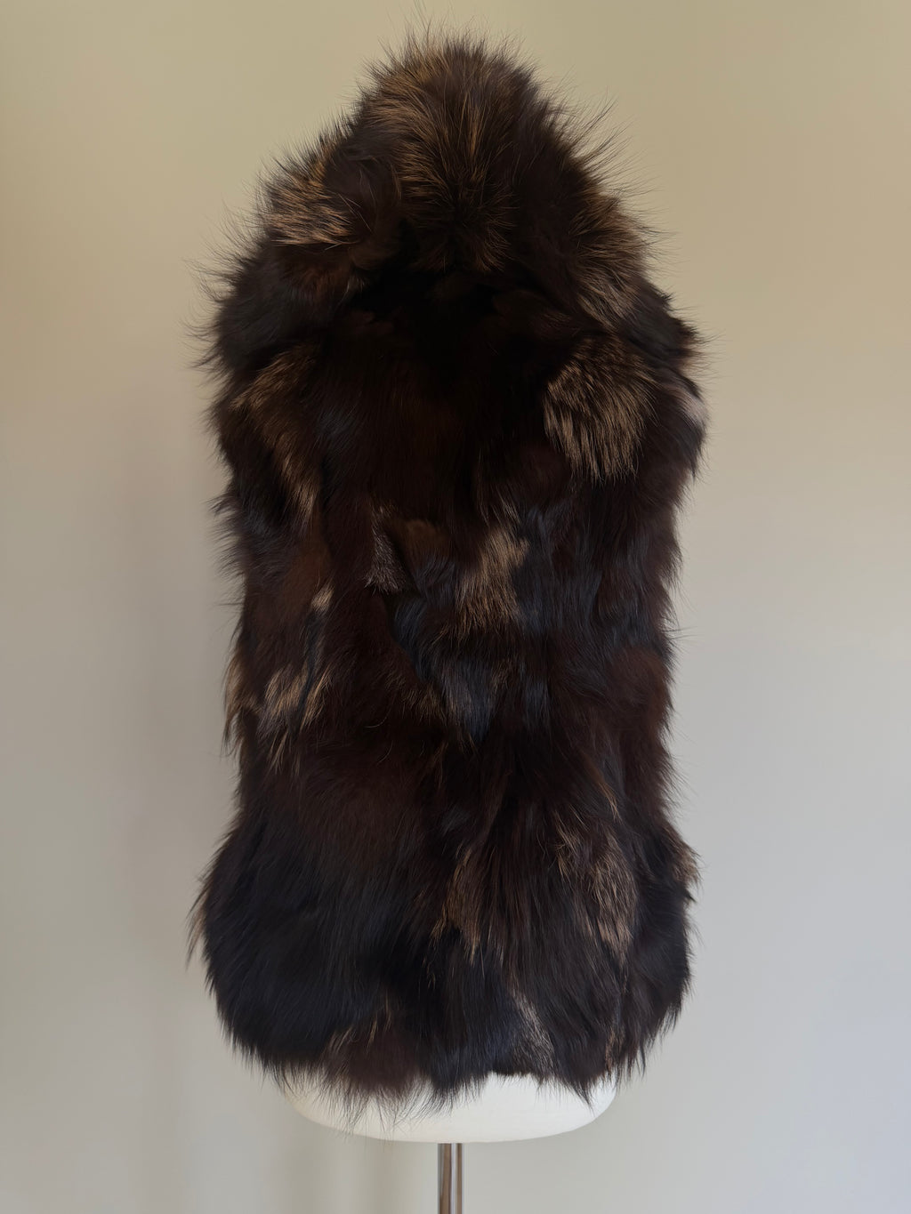 Luka-Pelli Hooded Long Fox Fur Vest Sleeveless Jacket - M