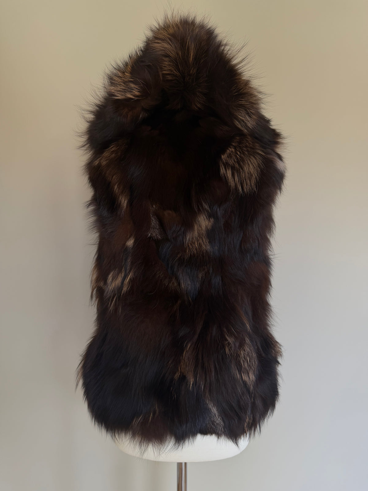 Luka-Pelli Hooded Long Fox Fur Vest Sleeveless Jacket - M