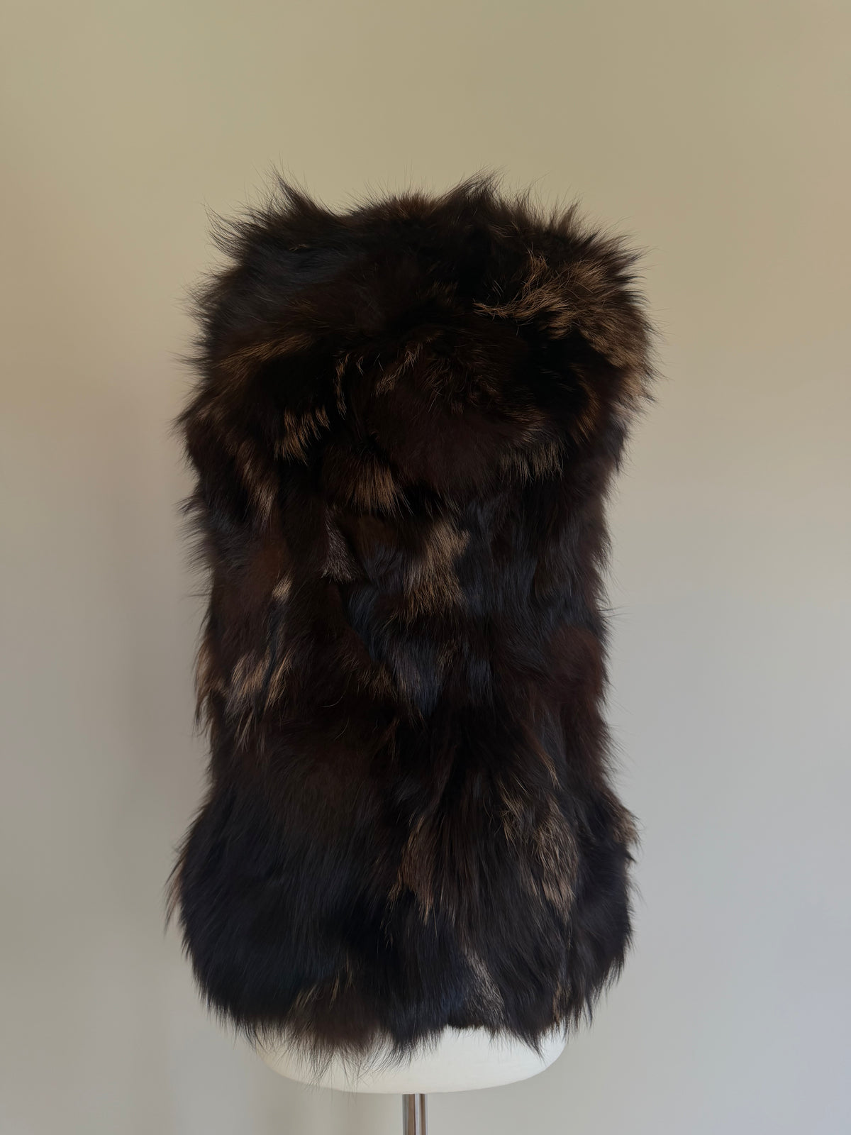 Luka-Pelli Hooded Long Fox Fur Vest Sleeveless Jacket - M