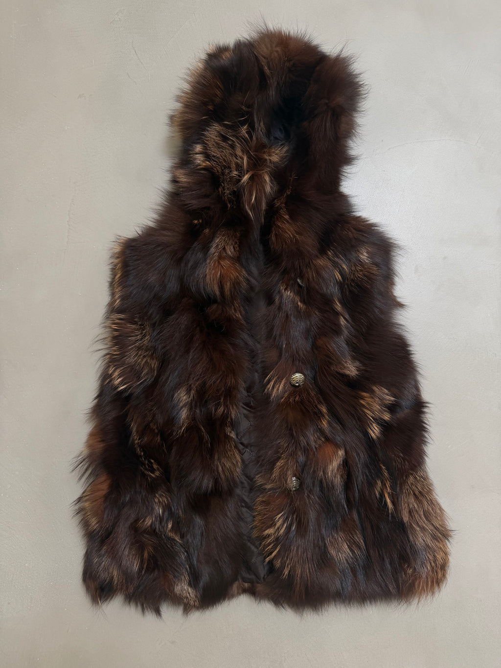 Luka-Pelli Hooded Long Fox Fur Vest Sleeveless Jacket - M