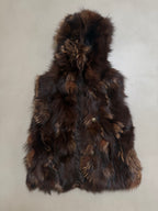 Luka-Pelli Hooded Long Fox Fur Vest Sleeveless Jacket - M