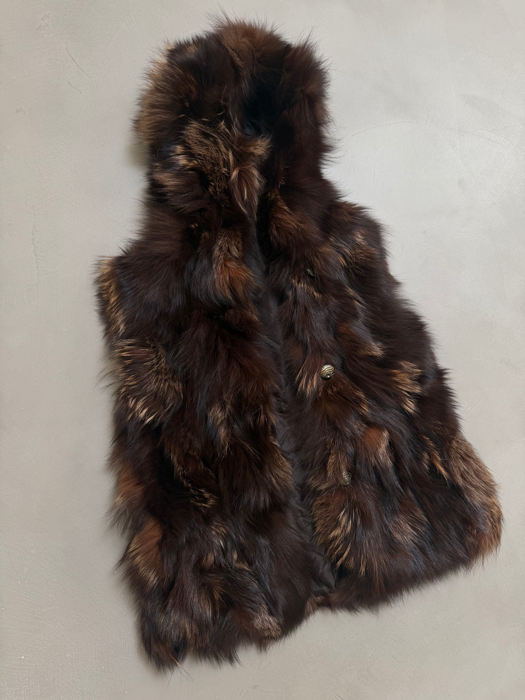 Luka-Pelli Hooded Long Fox Fur Vest Sleeveless Jacket - M