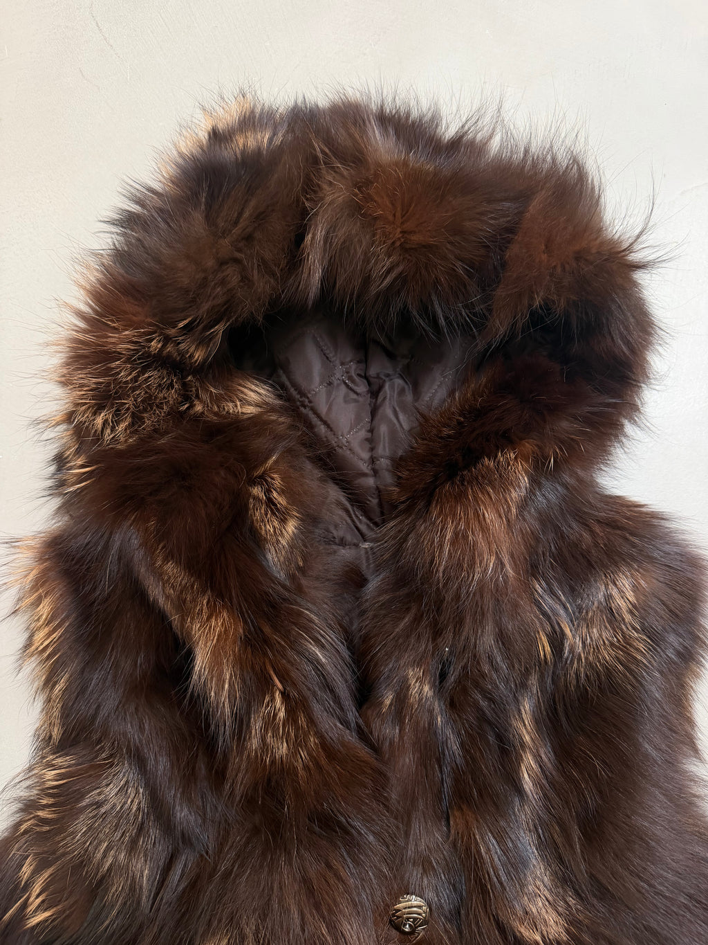Luka-Pelli Hooded Long Fox Fur Vest Sleeveless Jacket - M