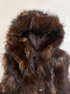 Luka-Pelli Hooded Long Fox Fur Vest Sleeveless Jacket - M