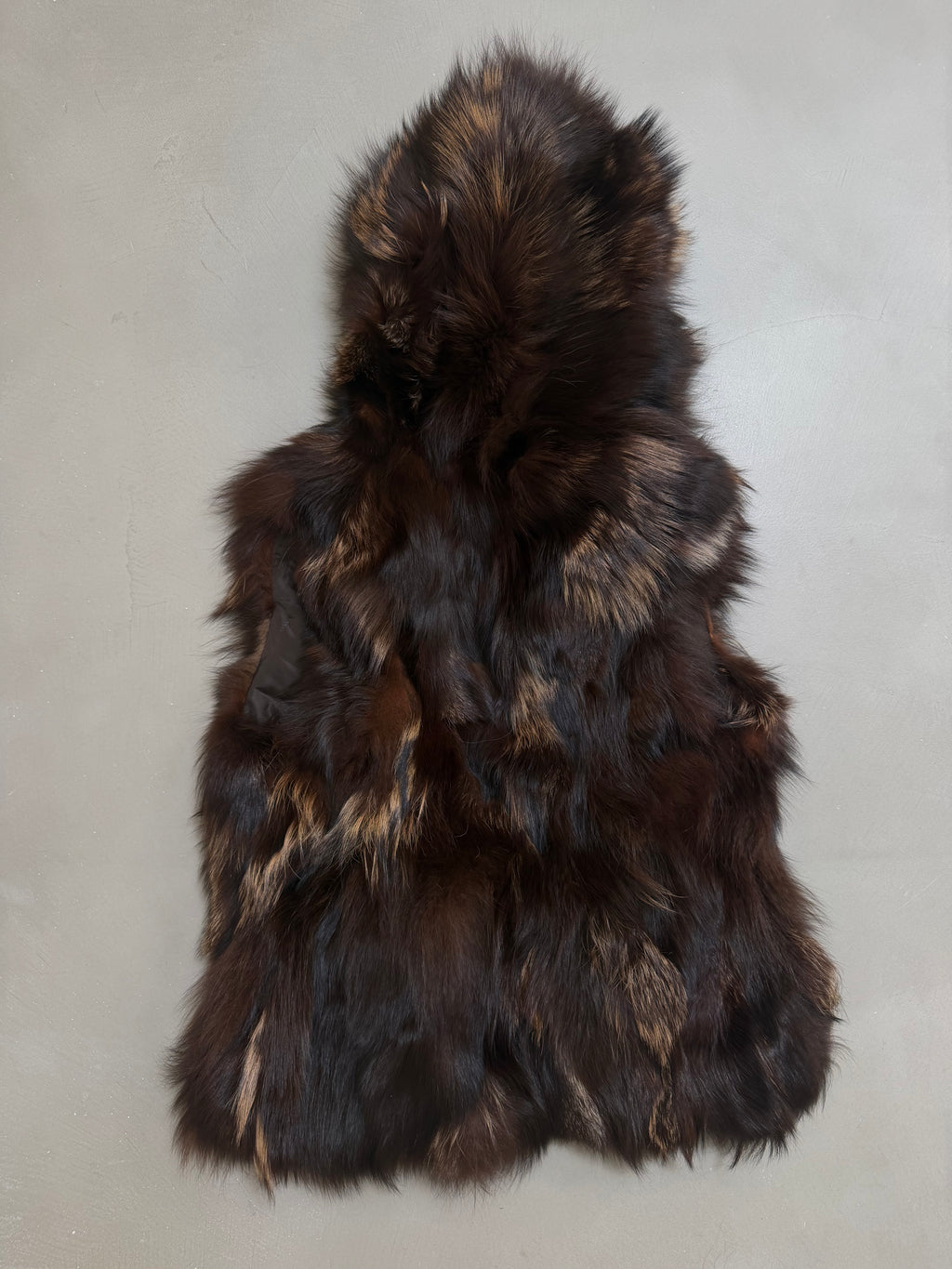 Luka-Pelli Hooded Long Fox Fur Vest Sleeveless Jacket - M