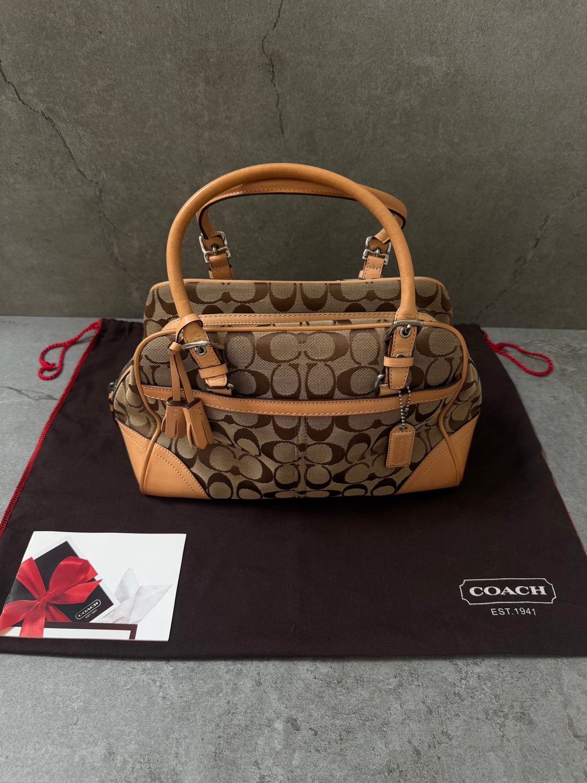 Coach Signature Jacquard Leather Satchel Bag