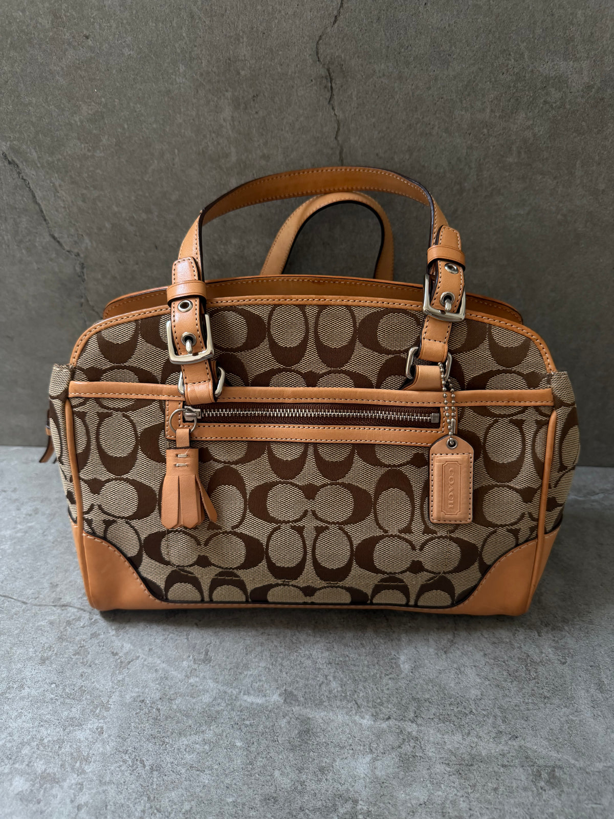 Coach Signature Jacquard Leather Hampton Satchel Bag