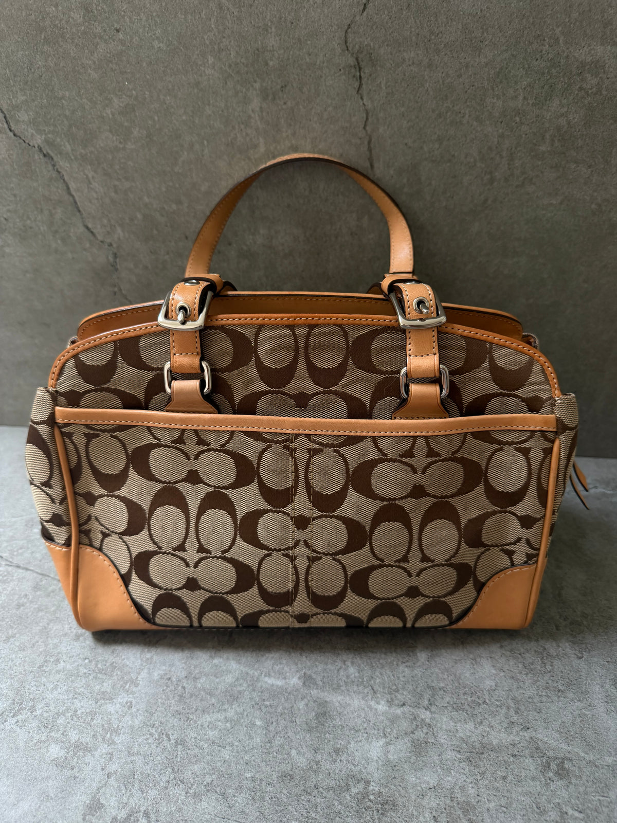 Coach Signature Jacquard Leather Hampton Satchel Bag