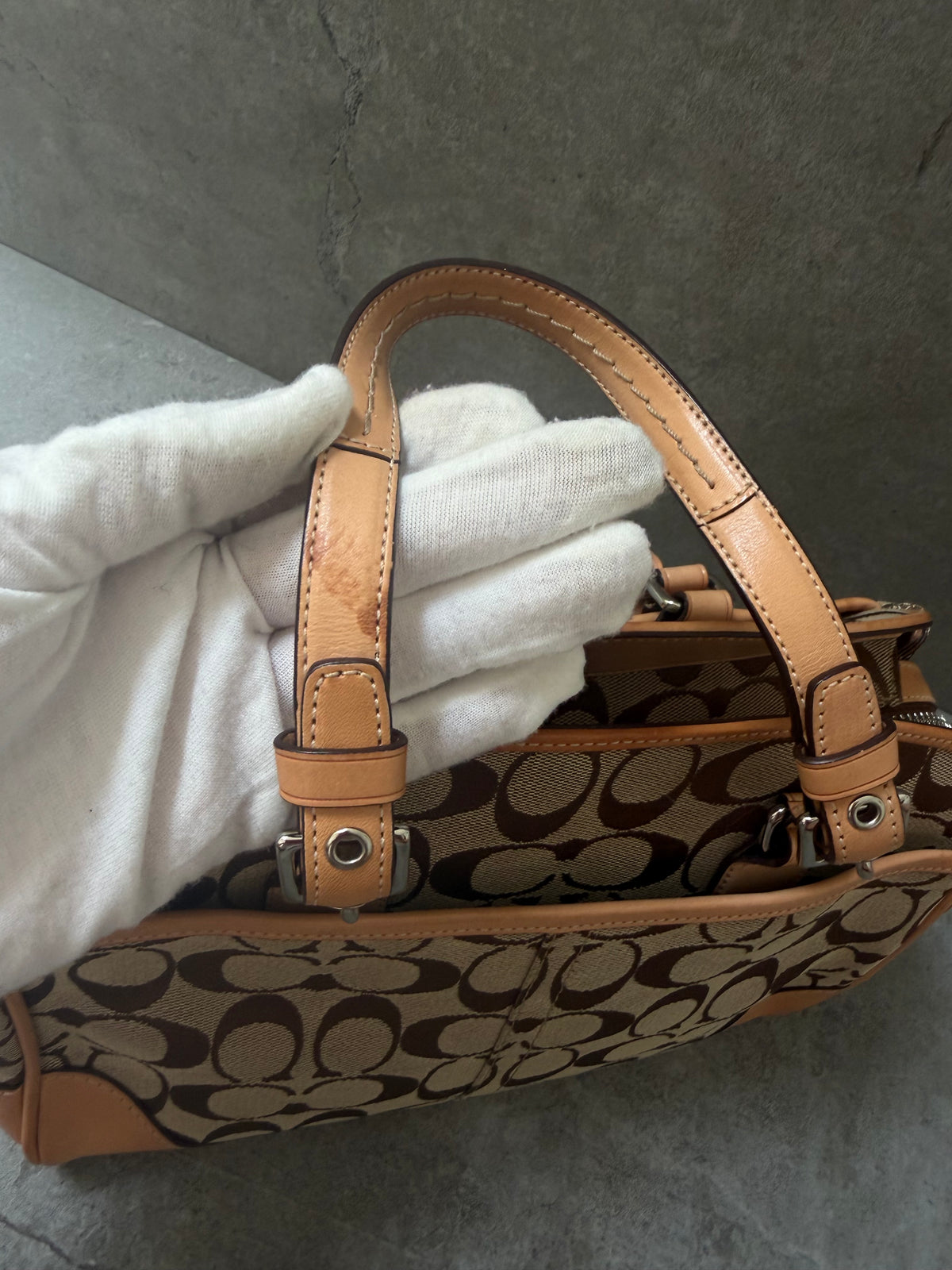 Coach Signature Jacquard Leather Hampton Satchel Bag