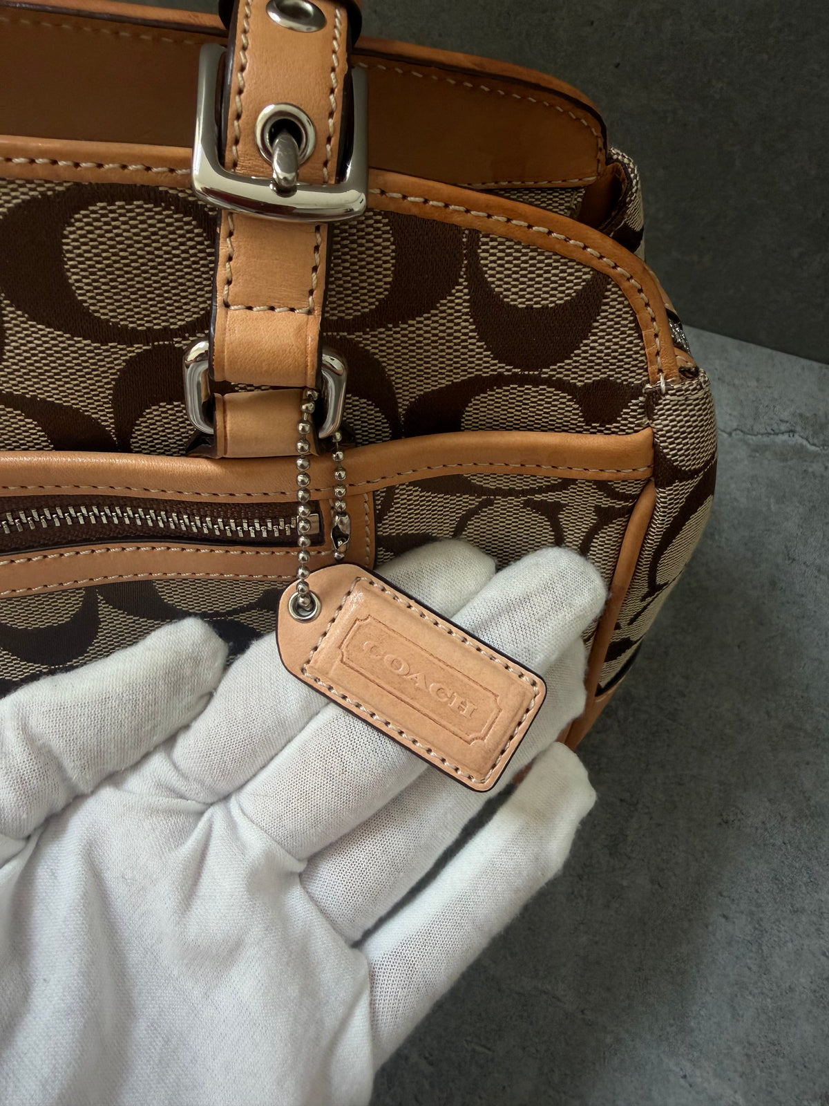 Coach Signature Jacquard Leather Hampton Satchel Bag