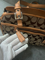 Coach Signature Jacquard Leather Hampton Satchel Bag
