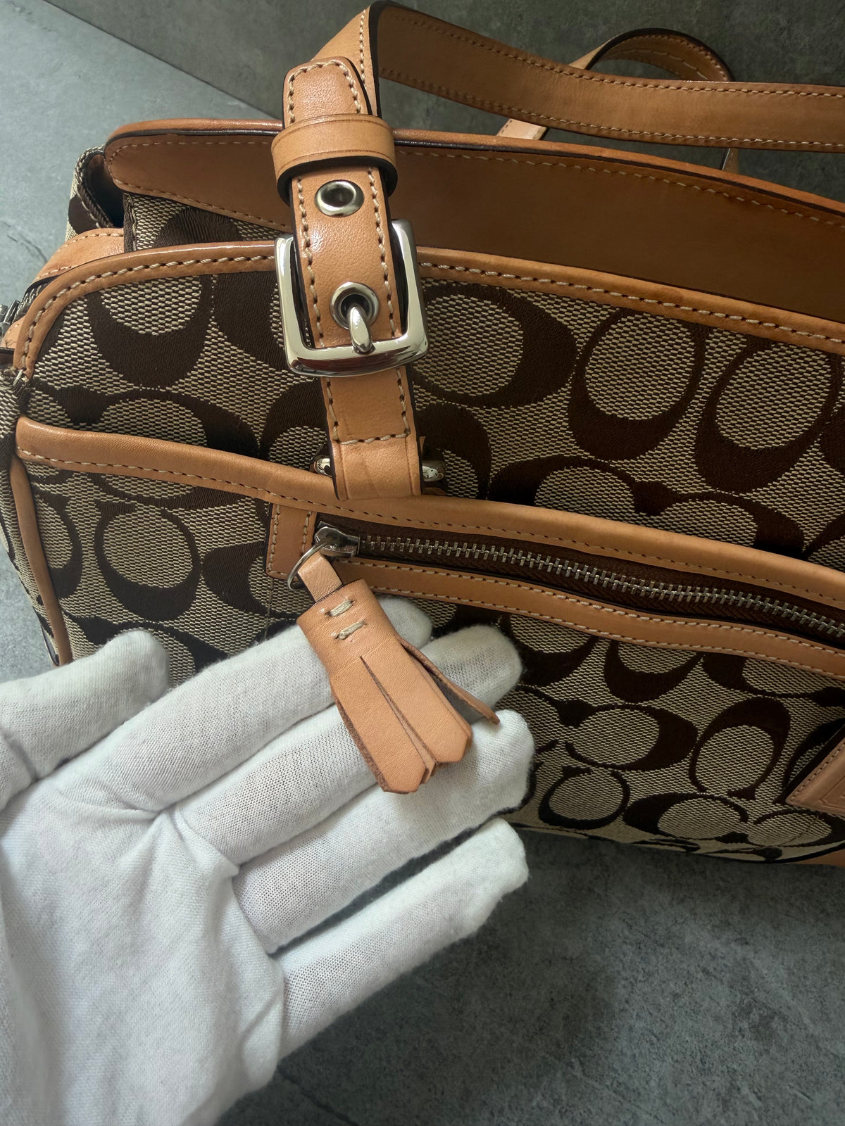 Coach Signature Jacquard Leather Hampton Satchel Bag