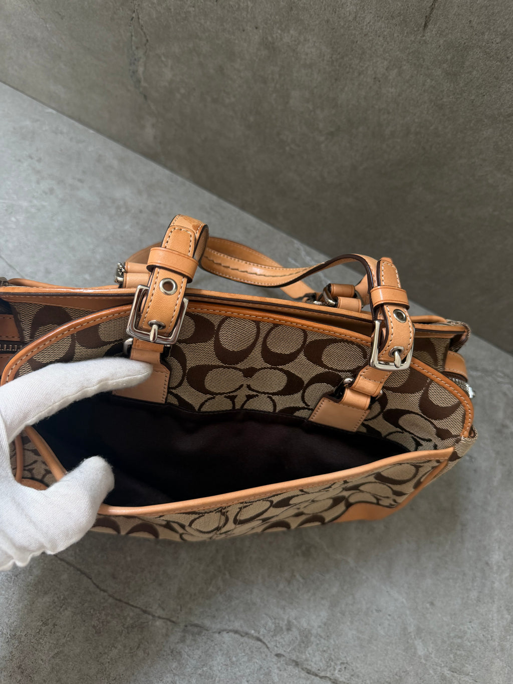 Coach Signature Jacquard Leather Hampton Satchel Bag