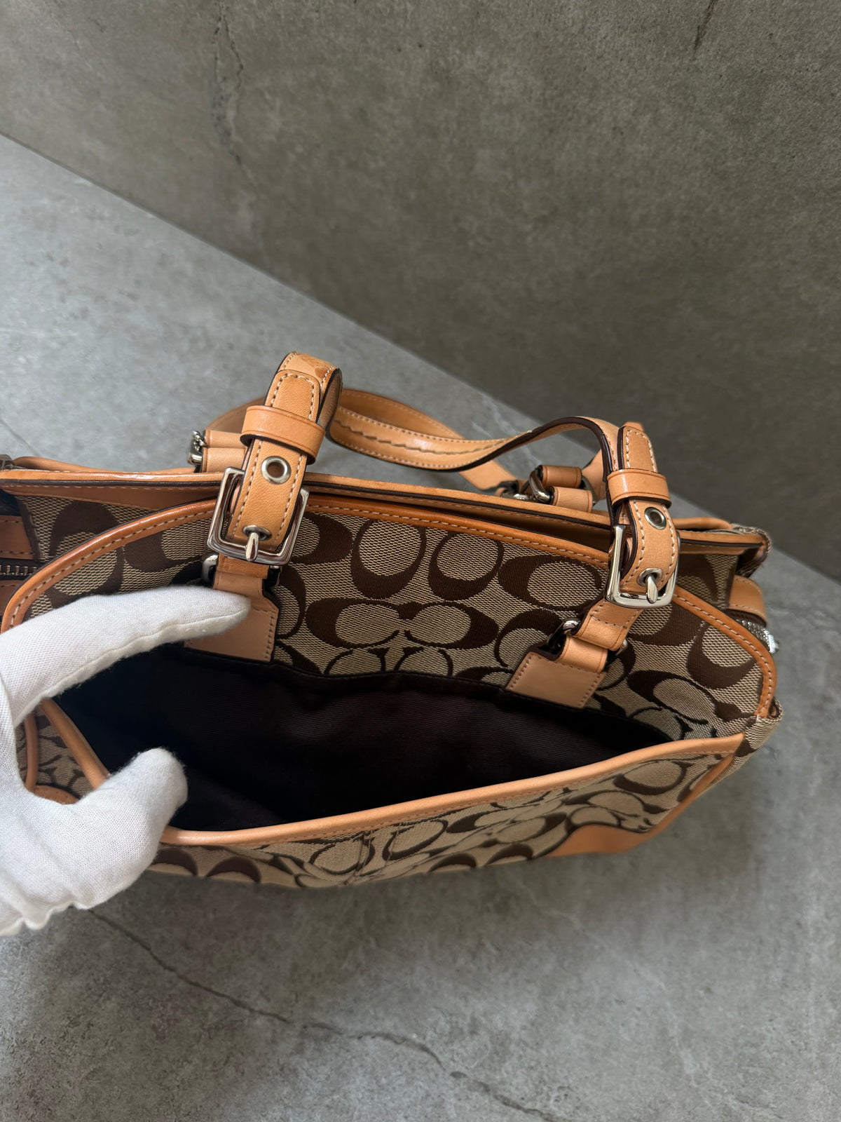 Coach Signature Jacquard Leather Hampton Satchel Bag