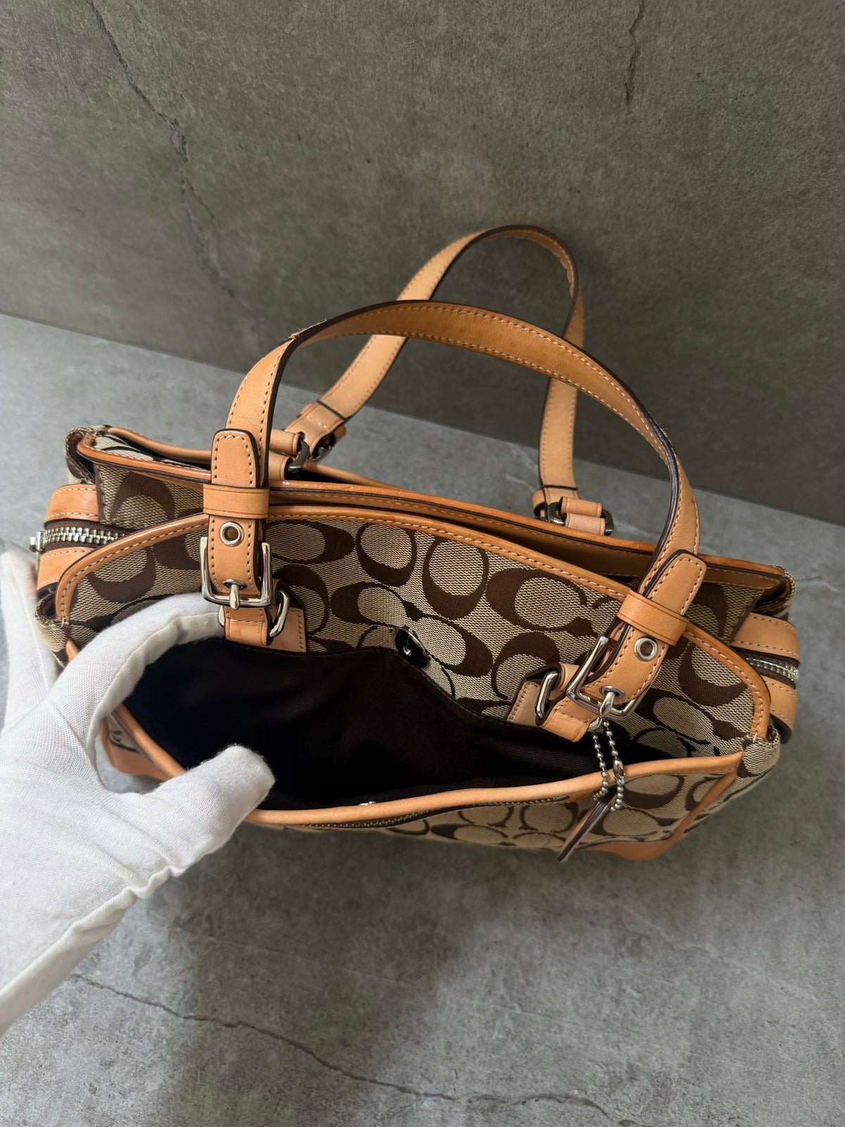 Coach Signature Jacquard Leather Hampton Satchel Bag