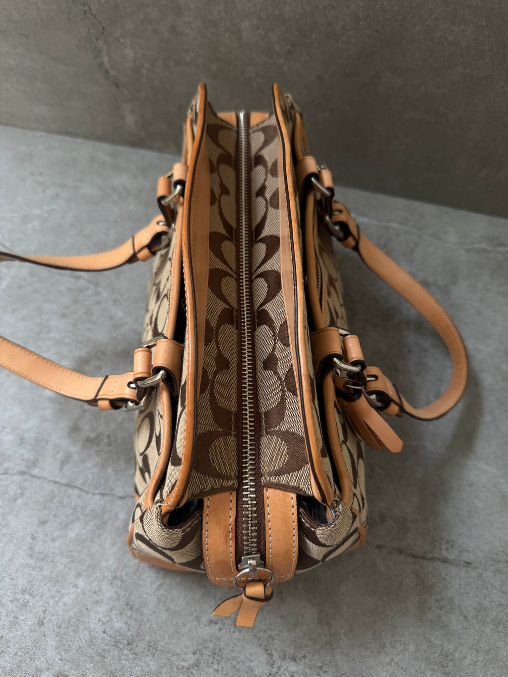Coach Signature Jacquard Leather Hampton Satchel Bag