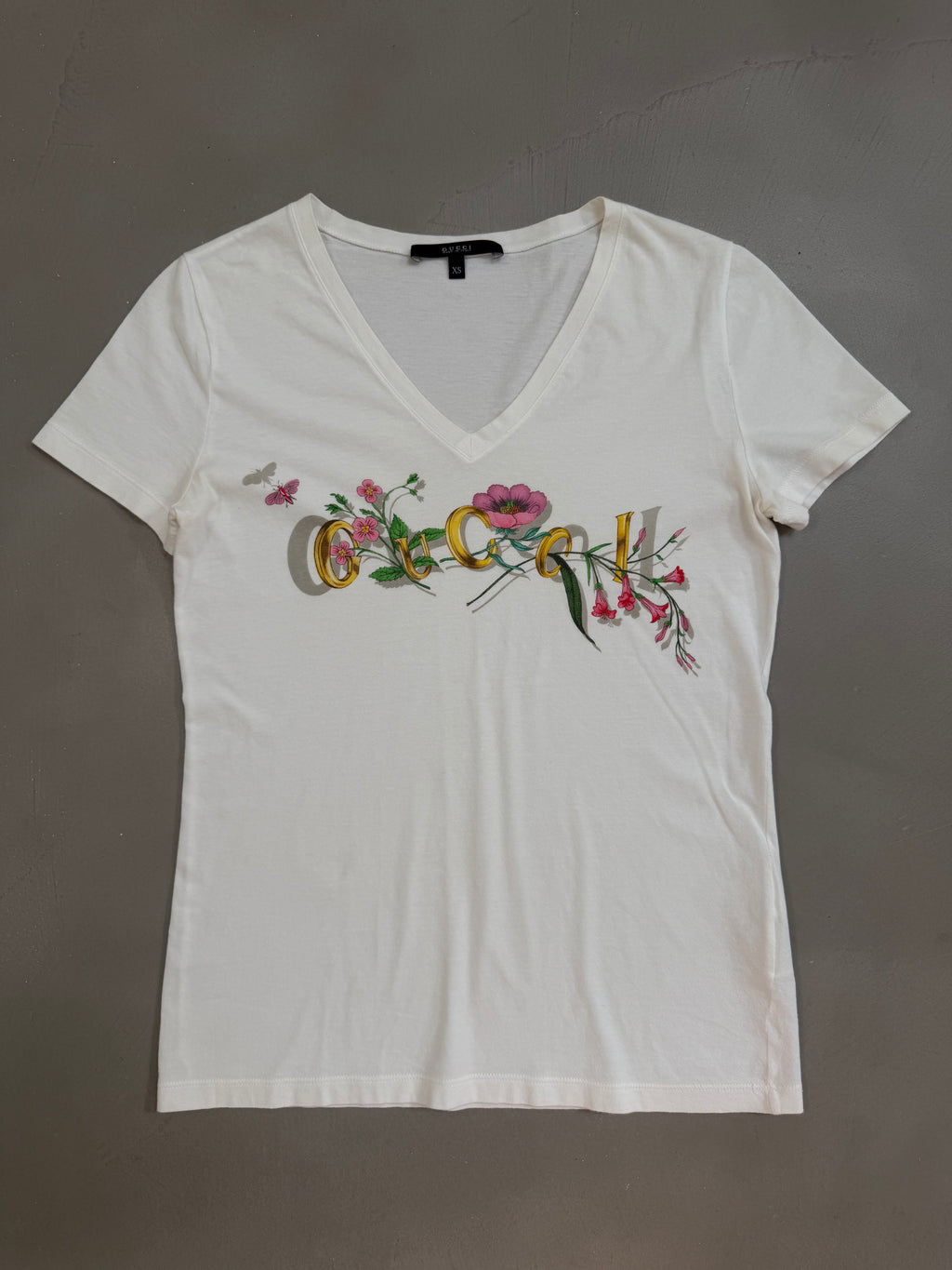 Gucci Flora Logo V'Neck T-Shirt - XS
