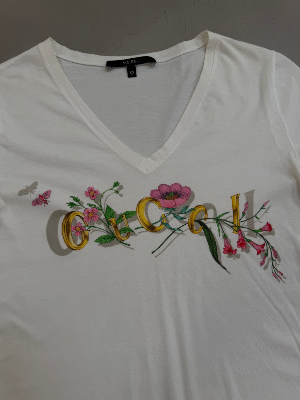 Gucci Flora Logo V'Neck T-Shirt - XS