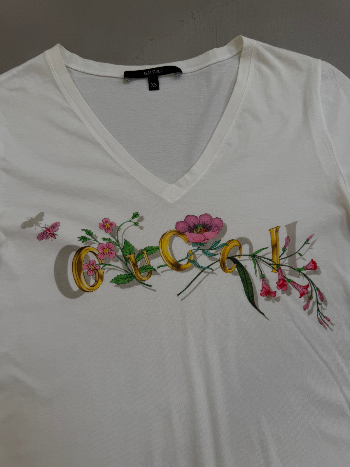 Gucci Flora Logo V'Neck T-Shirt - XS