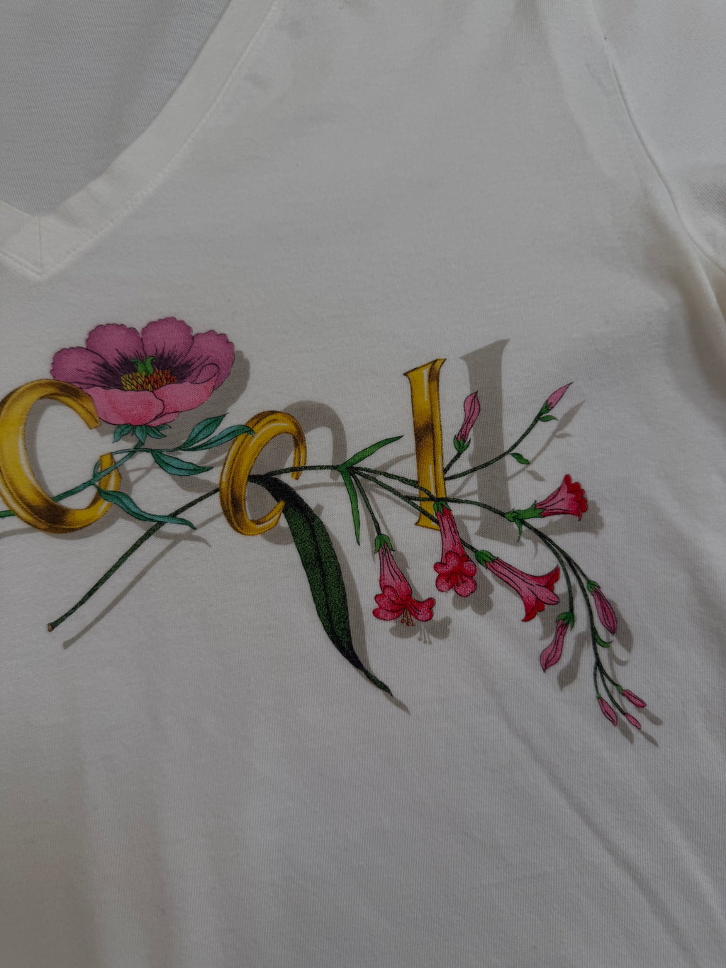 Gucci Flora Logo V'Neck T-Shirt - XS