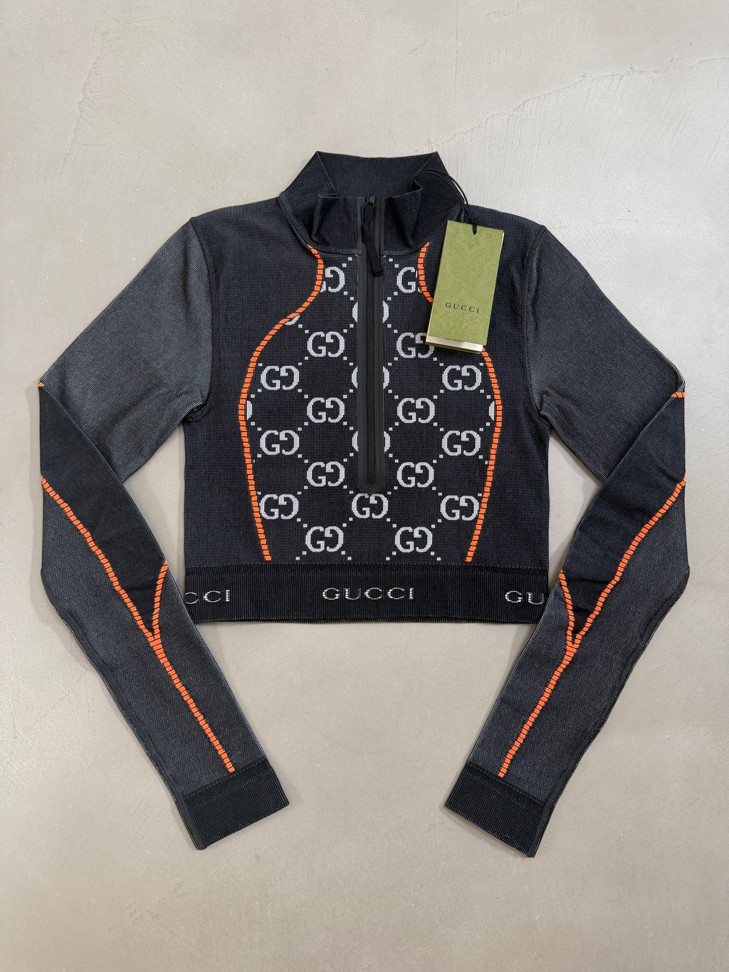 Gucci GG Monogram Long Sleeved Jersey Crop Top - S